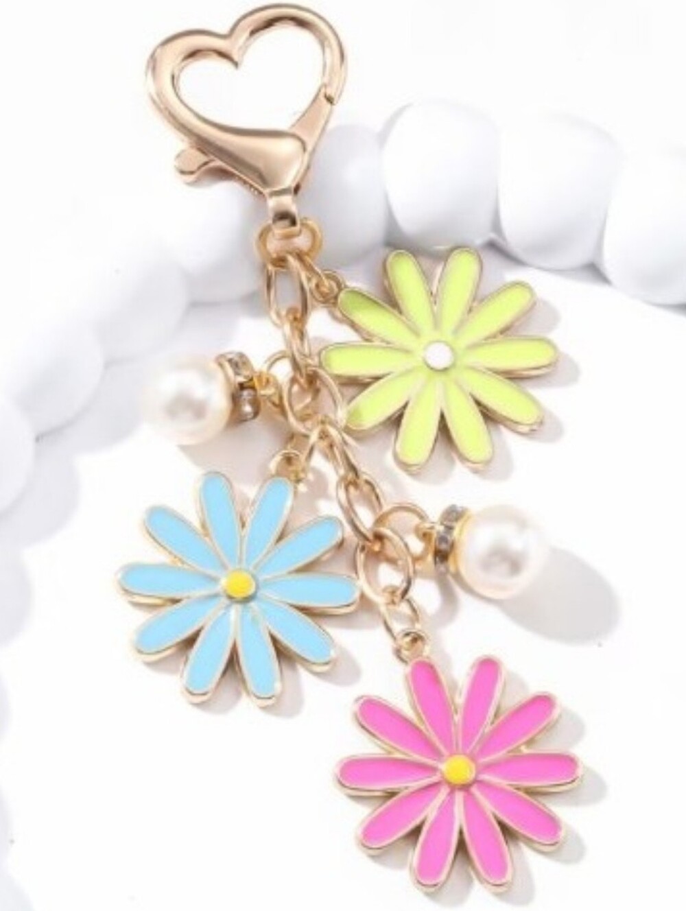Daisy Bag Charm/ Keychain with Heart Clasp